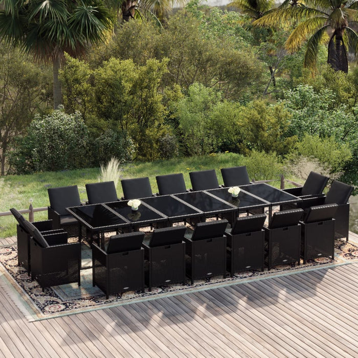 Set mobilier de exterior cu perne, 17 piese, negru, poliratan - WALTI WALTI