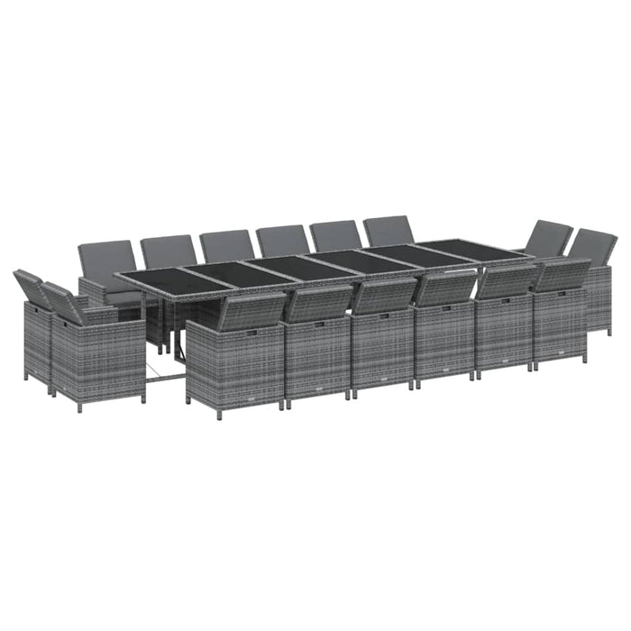 Set mobilier de grădină cu perne, 17 piese, gri, poliratan - WALTI WALTI