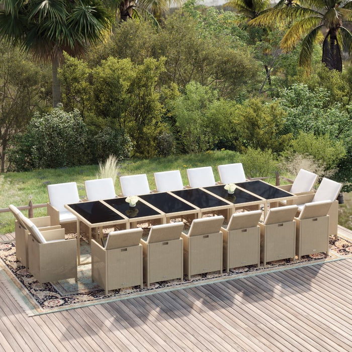 Set mobilier de exterior cu perne, 17 piese, bej, poliratan - WALTI WALTI