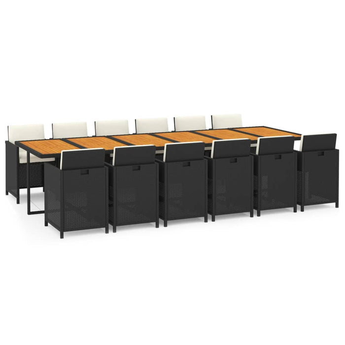 Set mobilier de exterior cu perne, 13 piese, negru, poliratan - WALTI WALTI