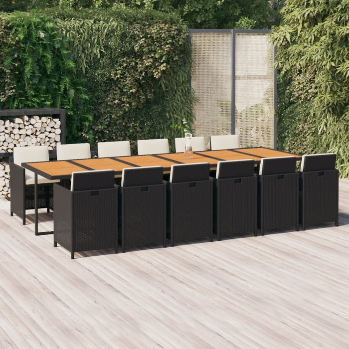 Set mobilier de exterior cu perne, 13 piese, negru, poliratan - WALTI WALTI