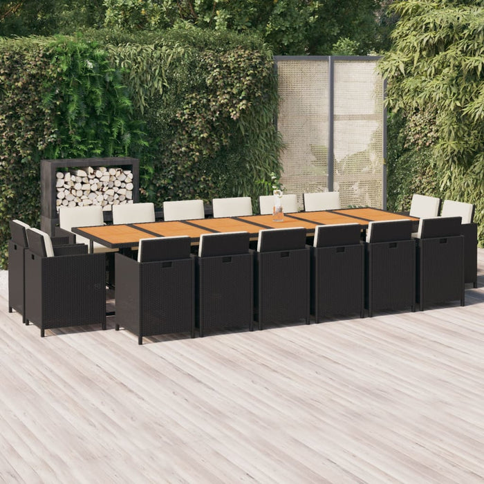 Set mobilier de exterior cu perne, 17 piese, negru, poliratan - WALTI WALTI