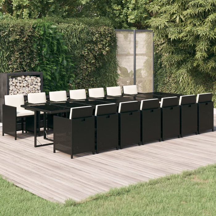 Set mobilier de exterior cu perne, 15 piese, negru, poliratan - WALTI WALTI