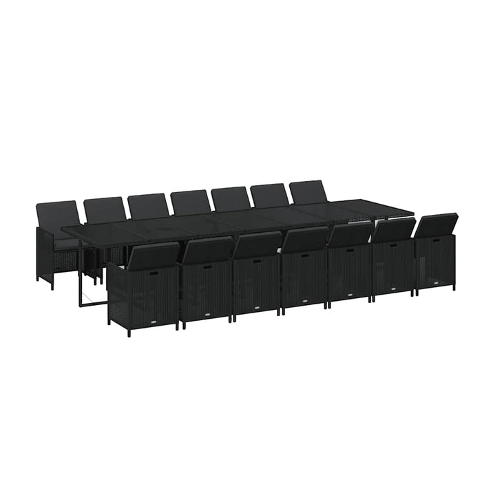 Set mobilier de exterior cu perne, 15 piese, negru, poliratan - WALTI WALTI