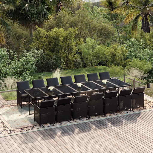 Set mobilier de exterior cu perne, 15 piese, negru, poliratan - WALTI WALTI