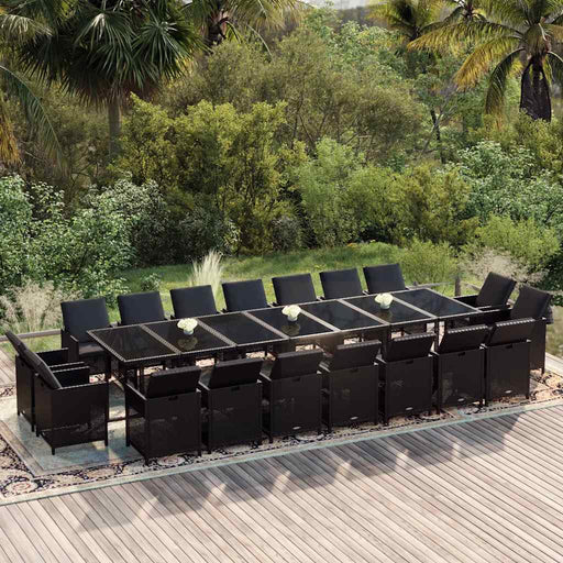 Set mobilier de grădină cu perne, 19 piese, negru, poliratan - WALTI WALTI
