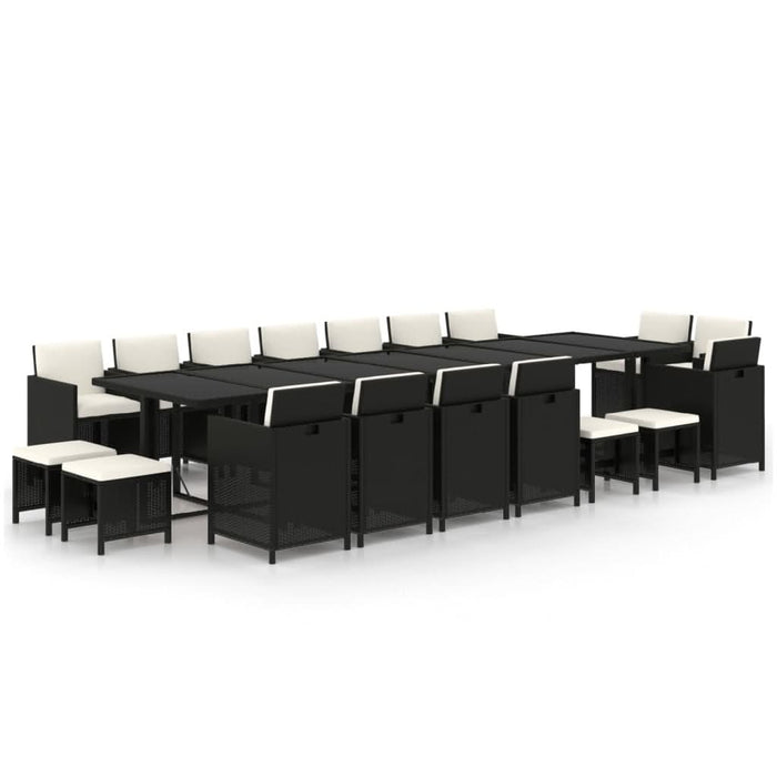 Set mobilier de grădină cu perne, 19 piese, negru, poliratan - WALTI WALTI