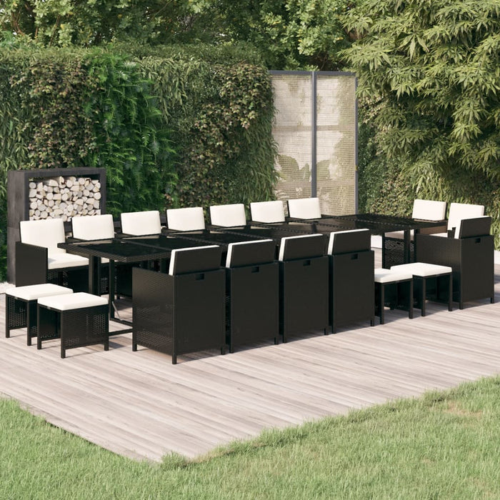 Set mobilier de grădină cu perne, 19 piese, negru, poliratan - WALTI WALTI