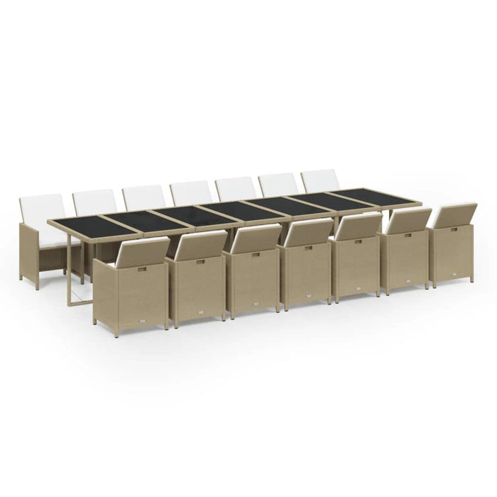 Set mobilier de exterior cu perne, 15 piese, bej, poliratan - WALTI WALTI