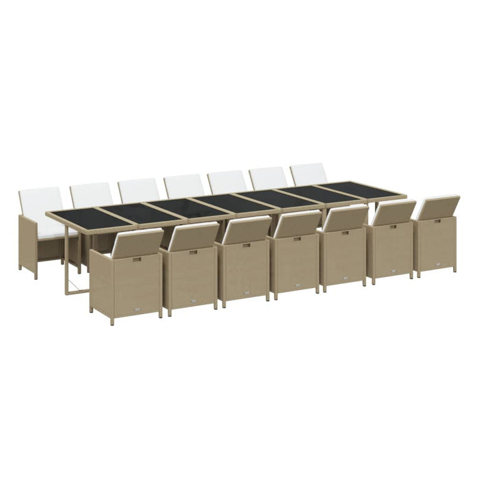 Set mobilier de exterior cu perne, 15 piese, bej, poliratan - WALTI WALTI