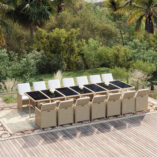 Set mobilier de exterior cu perne, 15 piese, bej, poliratan - WALTI WALTI