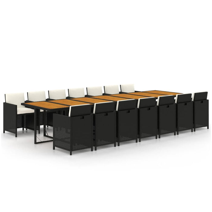 Set mobilier de grădină cu perne, 15 piese, negru, poliratan - WALTI WALTI