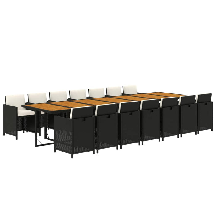 Set mobilier de grădină cu perne, 15 piese, negru, poliratan - WALTI WALTI