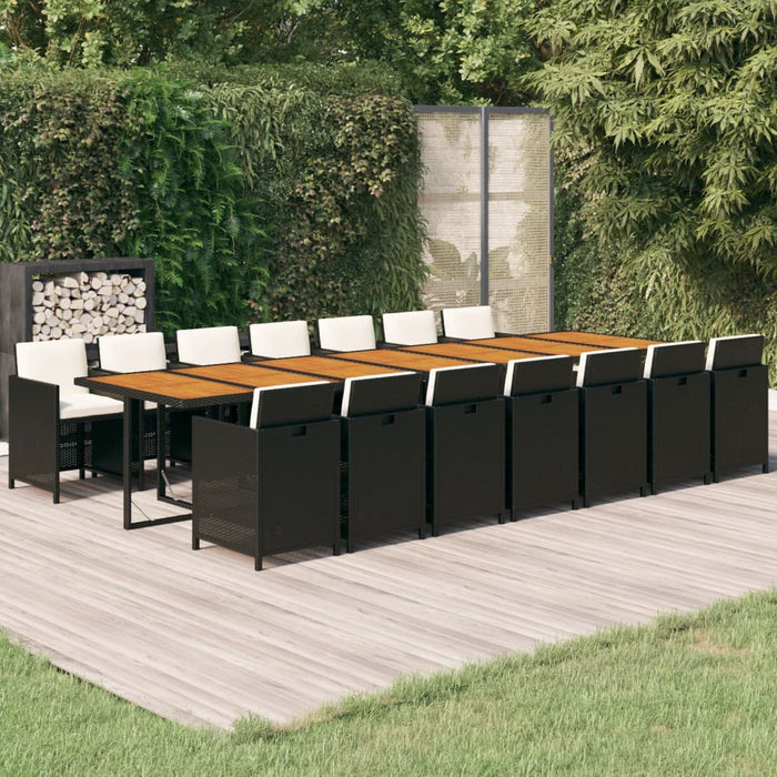 Set mobilier de grădină cu perne, 15 piese, negru, poliratan - WALTI WALTI
