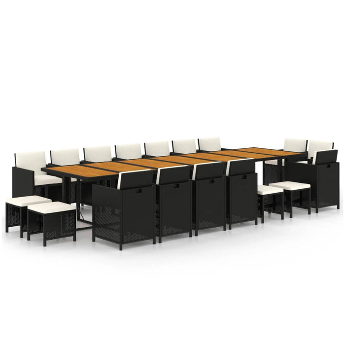 Set mobilier de grădină cu perne, 19 piese, negru, poliratan WALTI