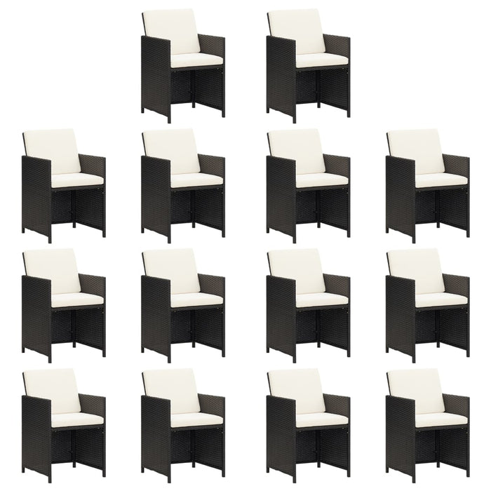 Set mobilier de grădină cu perne, 19 piese, negru, poliratan WALTI
