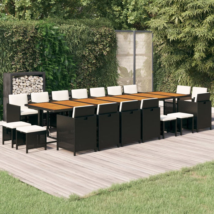 Set mobilier de grădină cu perne, 19 piese, negru, poliratan WALTI