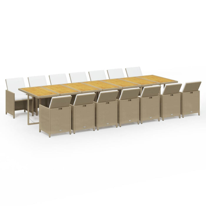 Set mobilier de grădină cu perne, 15 piese, bej, poliratan WALTI