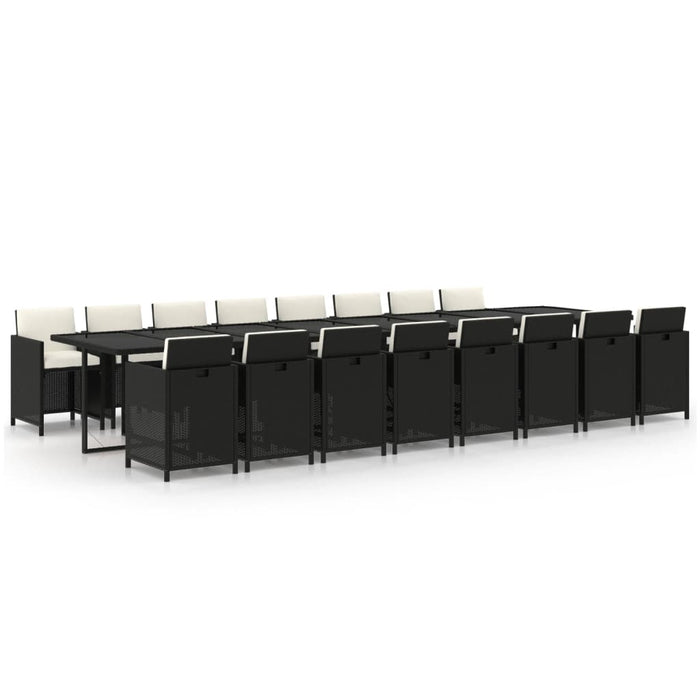 Set mobilier de grădină cu perne, 17 piese, negru, poliratan - WALTI WALTI