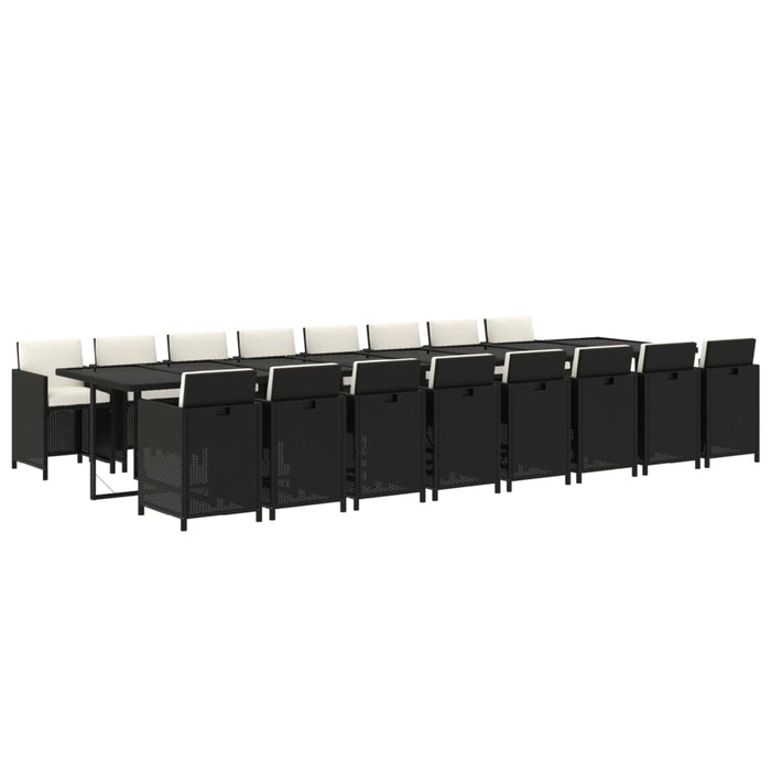 Set mobilier de grădină cu perne, 17 piese, negru, poliratan - WALTI WALTI