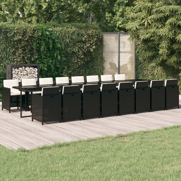 Set mobilier de grădină cu perne, 17 piese, negru, poliratan - WALTI WALTI