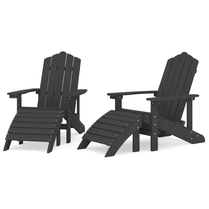 Scaune de grădină Adirondack cu taburete, 2 buc., antracit,HDPE - WALTI WALTI