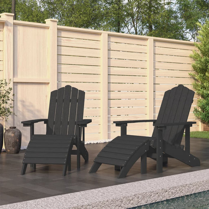 Scaune de grădină Adirondack cu taburete, 2 buc., antracit,HDPE - WALTI WALTI