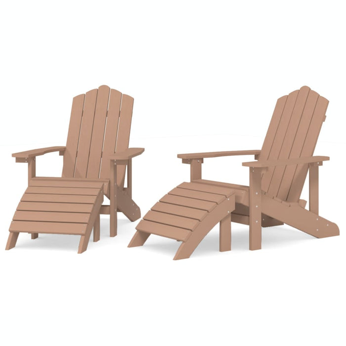 Scaune de grădină Adirondack cu taburete, 2 buc., maro, HDPE - WALTI WALTI