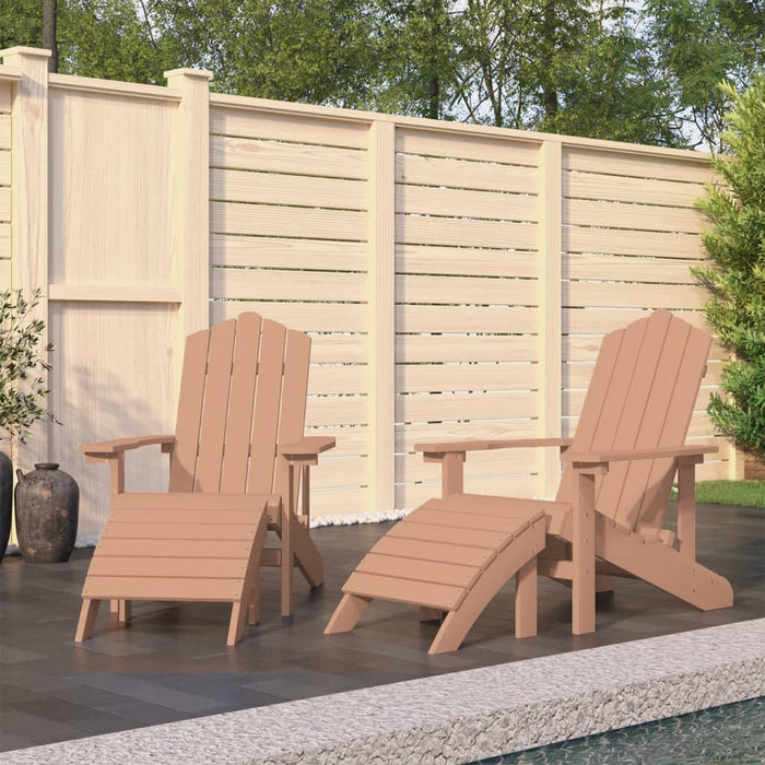 Scaune de grădină Adirondack cu taburete, 2 buc., maro, HDPE - WALTI WALTI