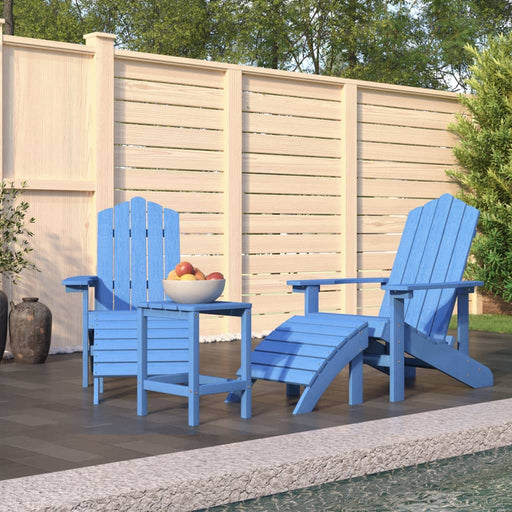 Scaune grădină Adirondack cu masă, taburet, albastru marin HDPE - WALTI WALTI