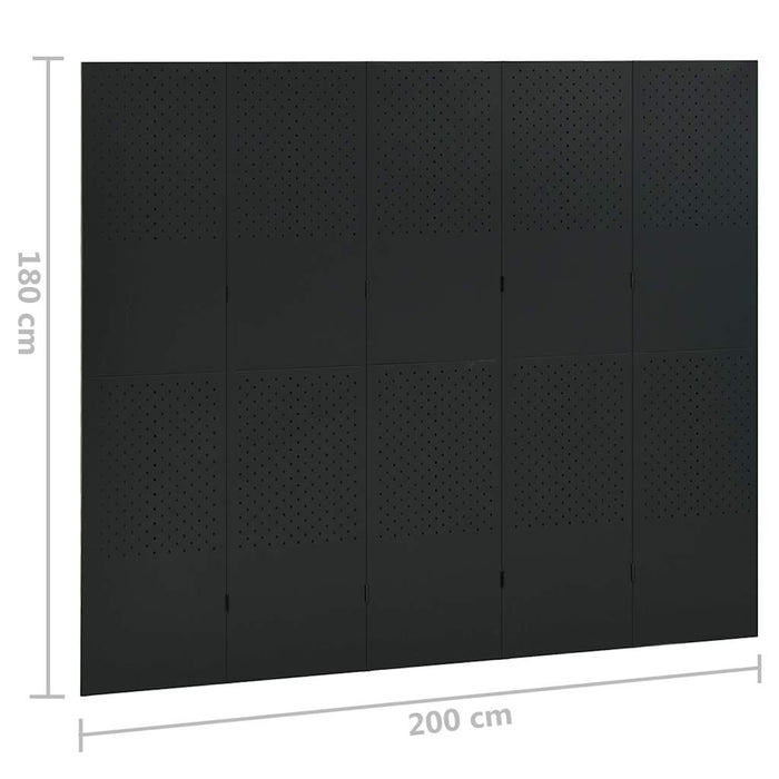 Paravane de cameră cu 5 panouri,2 buc., negru, 200x180 cm, oțel WALTI
