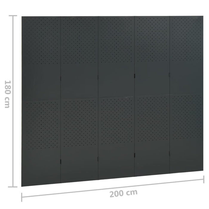 Paravane de cameră cu 5 panouri, 2 buc. antracit 200x180cm oțel WALTI