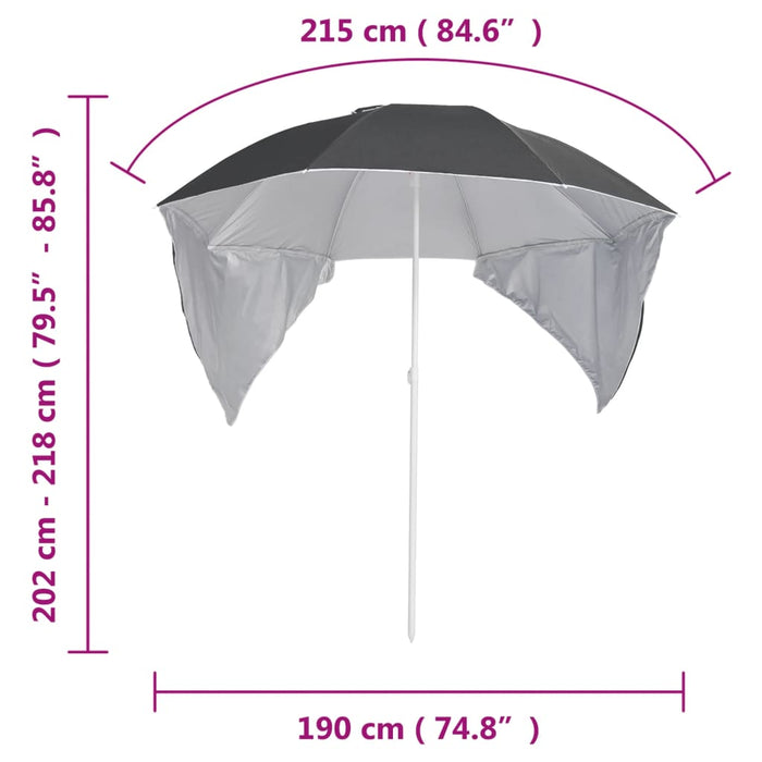 Umbrelă de soare de plajă cu pereți laterali, antracit, 215 cm - WALTI WALTI