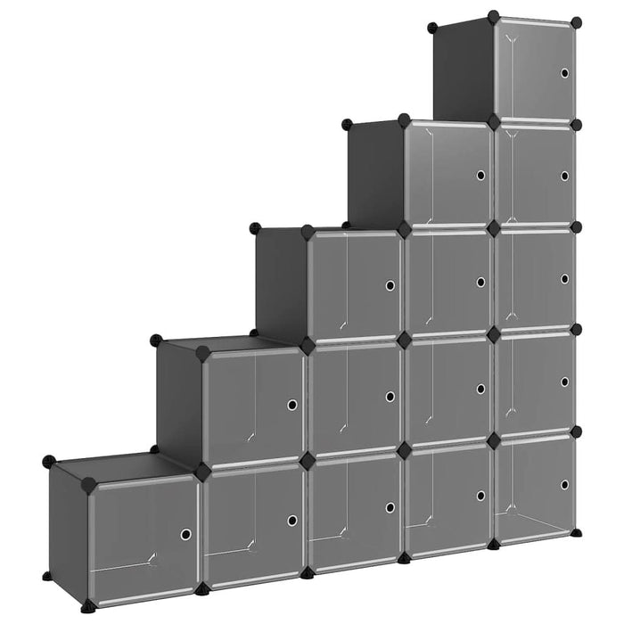Organizator cub de depozitare cu uși, 15 cuburi, negru, PP - WALTI WALTI