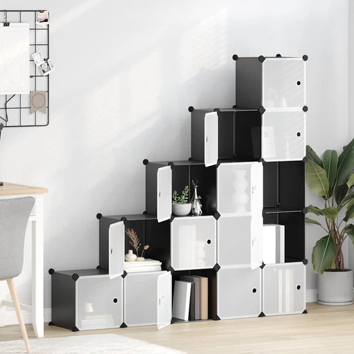 Organizator cub de depozitare cu uși, 15 cuburi, negru, PP - WALTI WALTI