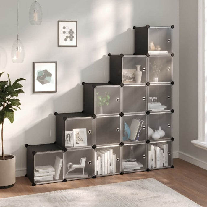 Organizator cub de depozitare cu uși, 15 cuburi, negru, PP - WALTI WALTI