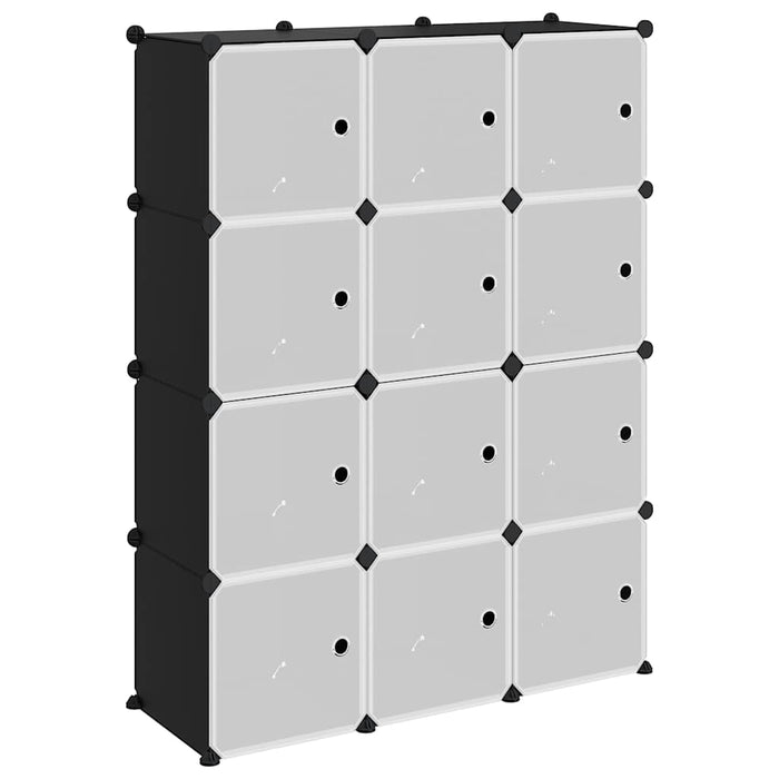 Organizator cub de depozitare cu uși, 12 cuburi, negru, PP - WALTI WALTI
