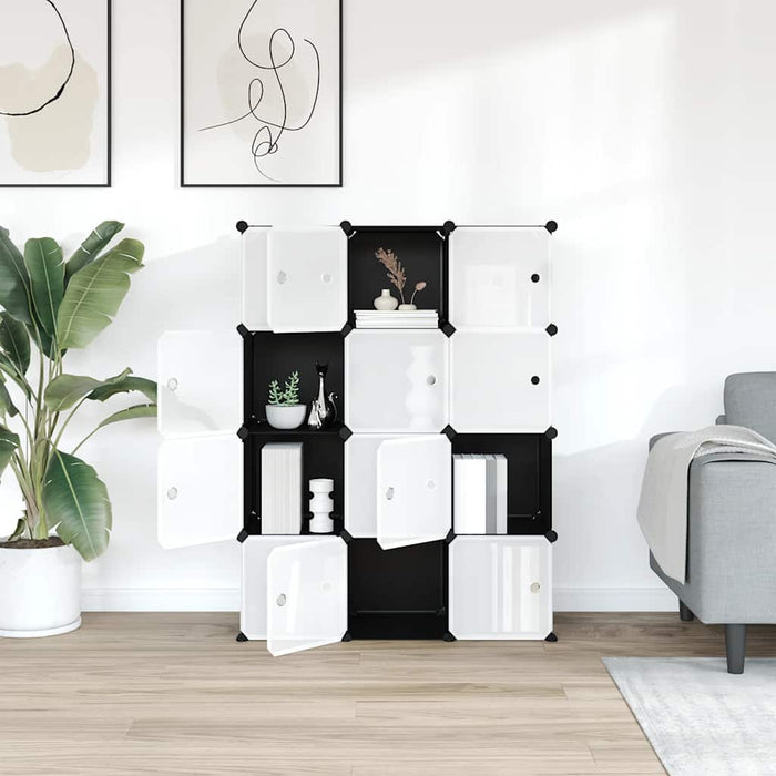 Organizator cub de depozitare cu uși, 12 cuburi, negru, PP - WALTI WALTI
