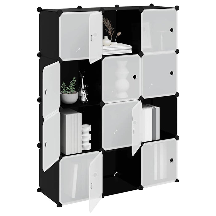 Organizator cub de depozitare cu uși, 12 cuburi, negru, PP - WALTI WALTI