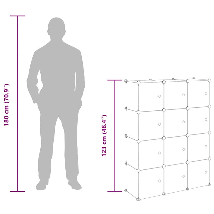 Organizator cub de depozitare cu uși, 12 cuburi, negru, PP - WALTI WALTI