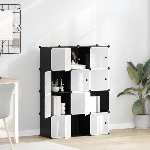 Organizator cub de depozitare cu uși, 12 cuburi, negru, PP - WALTI WALTI