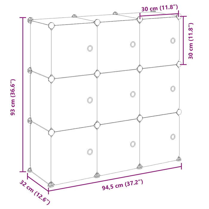Organizator cub de depozitare cu 9 cuburi și uși, PP transparent WALTI
