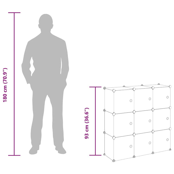 Organizator cub de depozitare cu 9 cuburi și uși PP negru WALTI
