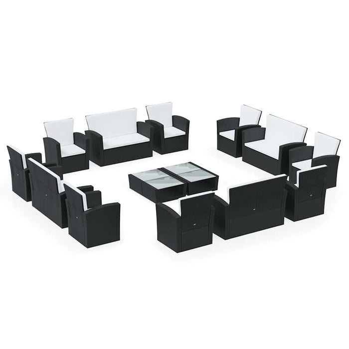Set mobilier de grădină cu perne, 16 piese, negru, poliratan - WALTI WALTI