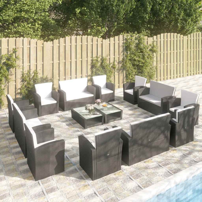 Set mobilier de grădină cu perne, 16 piese, negru, poliratan - WALTI WALTI