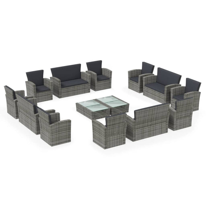 Set mobilier de grădină cu perne, 16 piese, gri, poliratan WALTI