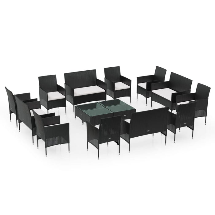 Set mobilier de grădină cu perne, 16 piese, negru, poliratan - WALTI WALTI