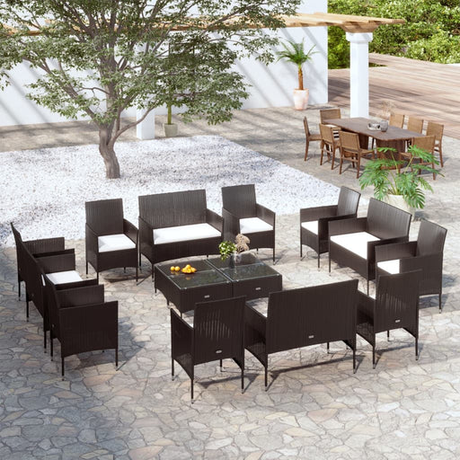 Set mobilier de grădină cu perne, 16 piese, negru, poliratan - WALTI WALTI