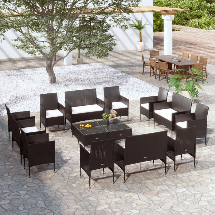 Set mobilier de grădină cu perne, 16 piese, negru, poliratan - WALTI WALTI