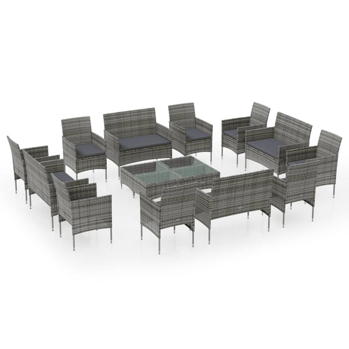 Set mobilier de grădină cu perne, 16 piese, gri, poliratan - WALTI WALTI